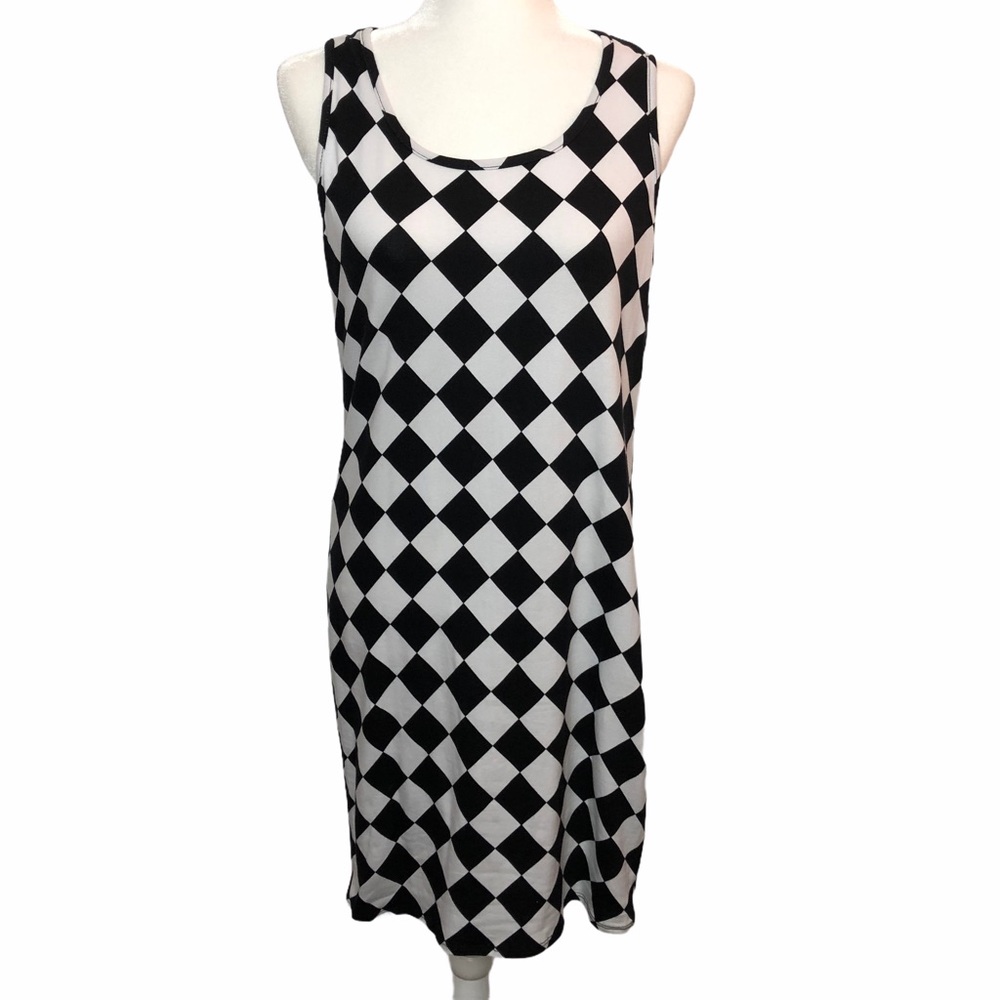 NWOT Zenobia Diamond Check Pattern Sleeveless Dress Size Medium Black White